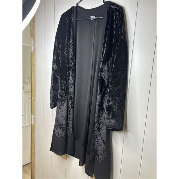 Shimera Velour Kimono Cardigan Black Open Front Chiffon Trim 3/4 Sleeve Sz Large - Picture 3 of 6